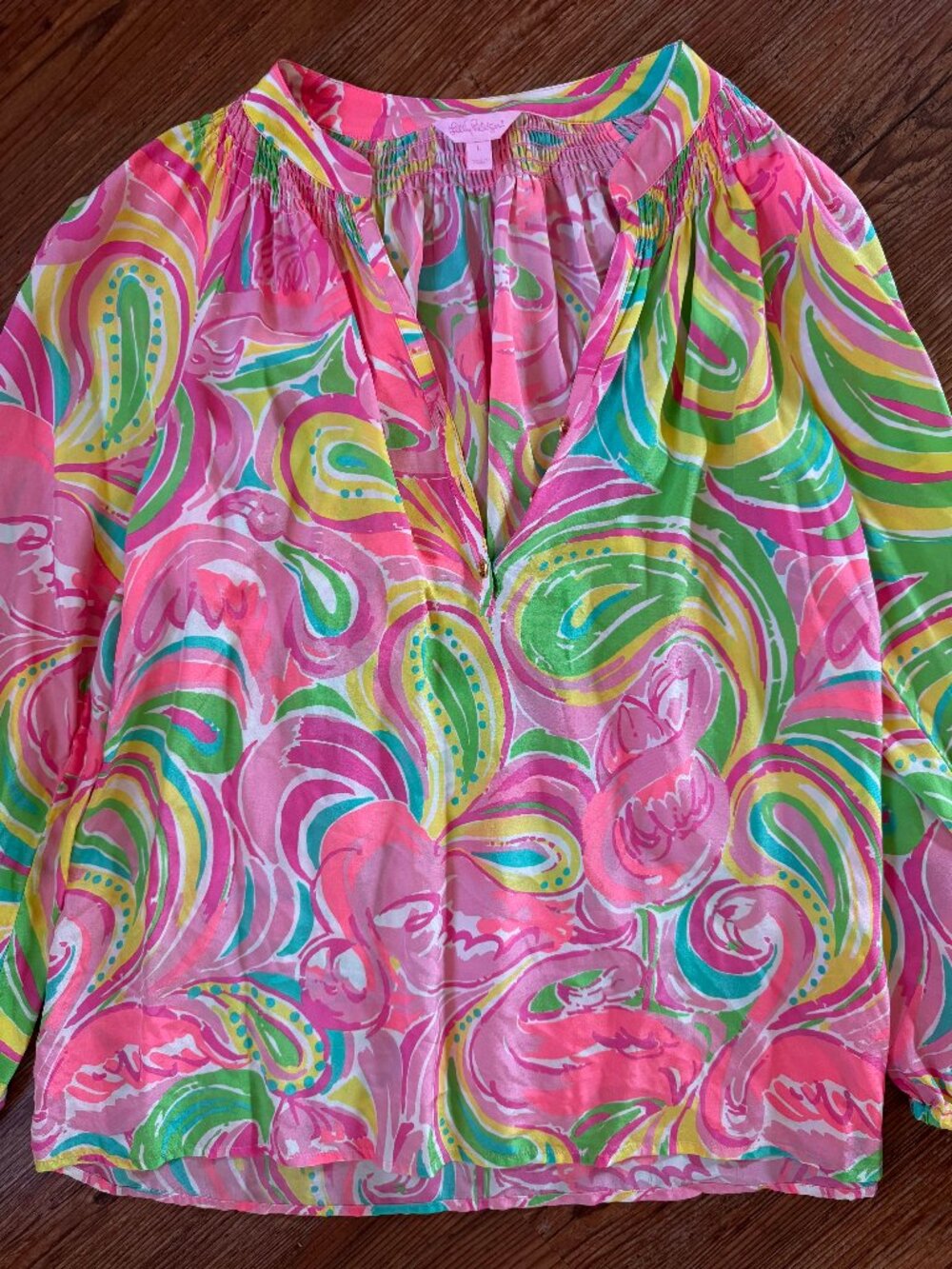 Lilly Pulitzer Elsa Top Large Conch Shell Pink Flamingle Garden